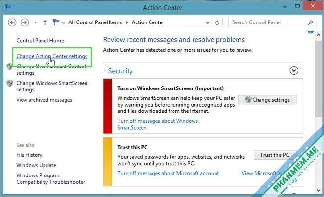 Tắt Error Reporting trong Windows XP 7 8 10 7 change-action-center-settin