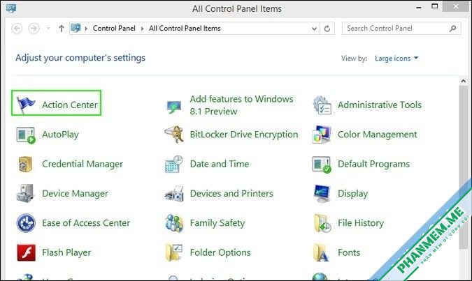 Tắt Error Reporting trong Windows XP 7 8 10 6 select-action-center