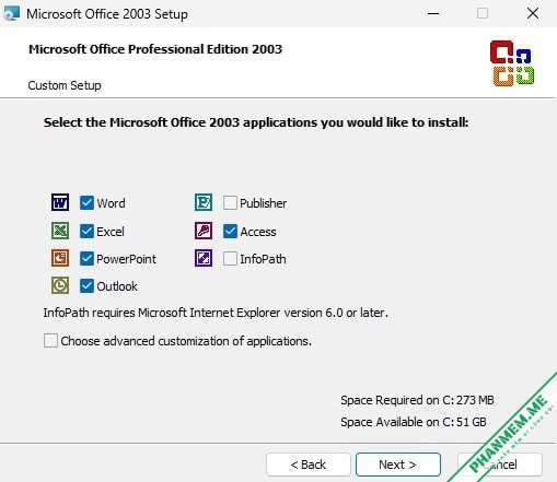Download Microsoft Office Professional Edition 2003 Full Google Drive 7 Chọn phần mềm cần cài đặt Office 2003