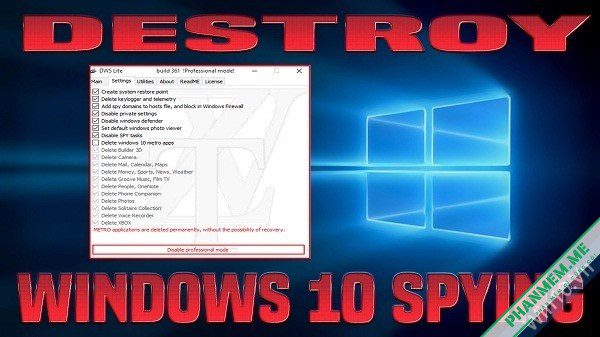 Destroy Windows 10 Spying 2.2.2.2.27 - Chống theo dõi cho Windows 10, 7, 8 1 Destroy Windows 10 Spying 2.2.2.2.27