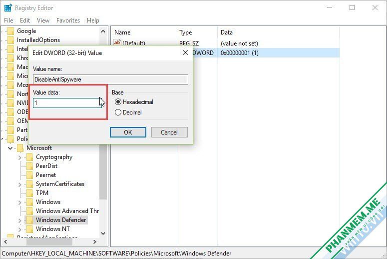 Hướng dẫn cách tắt Windows Defender Win 10, 11 13 DisableAntiSpyware - 1