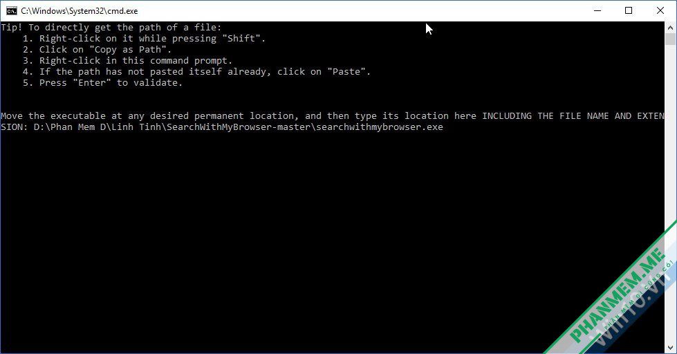 Cách mở kết quả tìm kiếm bằng trình duyệt khác cho Cortana 2 SearchWithMyBrowser install.cmd