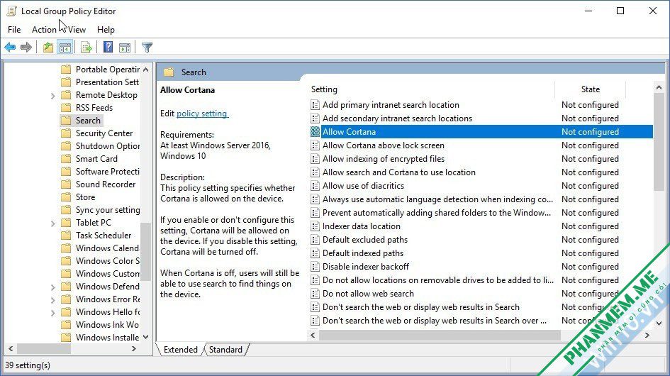 Cách tắt Cortana trên Windows 10 Redstone 5 version 1809 6 allow cortana