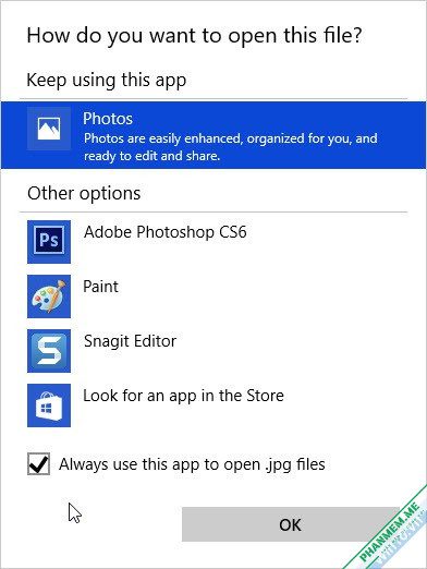 Cách chọn ứng dụng mặc định trong Windows 10 2 always use this app to open files