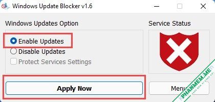 Cách bật / tắt Windows Update Win 10, 11 4 Bật Windows update bằng Update Blocker