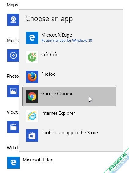 Cách chọn ứng dụng mặc định trong Windows 10 3 Chọn Chrome làm trình duyệt mặc định Windows 10