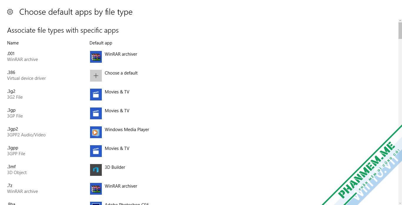 Cách chọn ứng dụng mặc định trong Windows 10 4 Choose default apps by file type