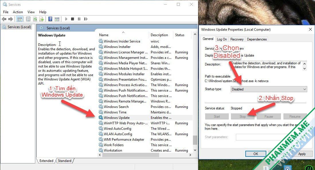 Cách bật / tắt Windows Update Win 10, 11 8 Tắt Windows Update