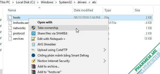 File hosts là gì? Cách sửa file hosts? Công dụng của file hosts? 5 take ownership