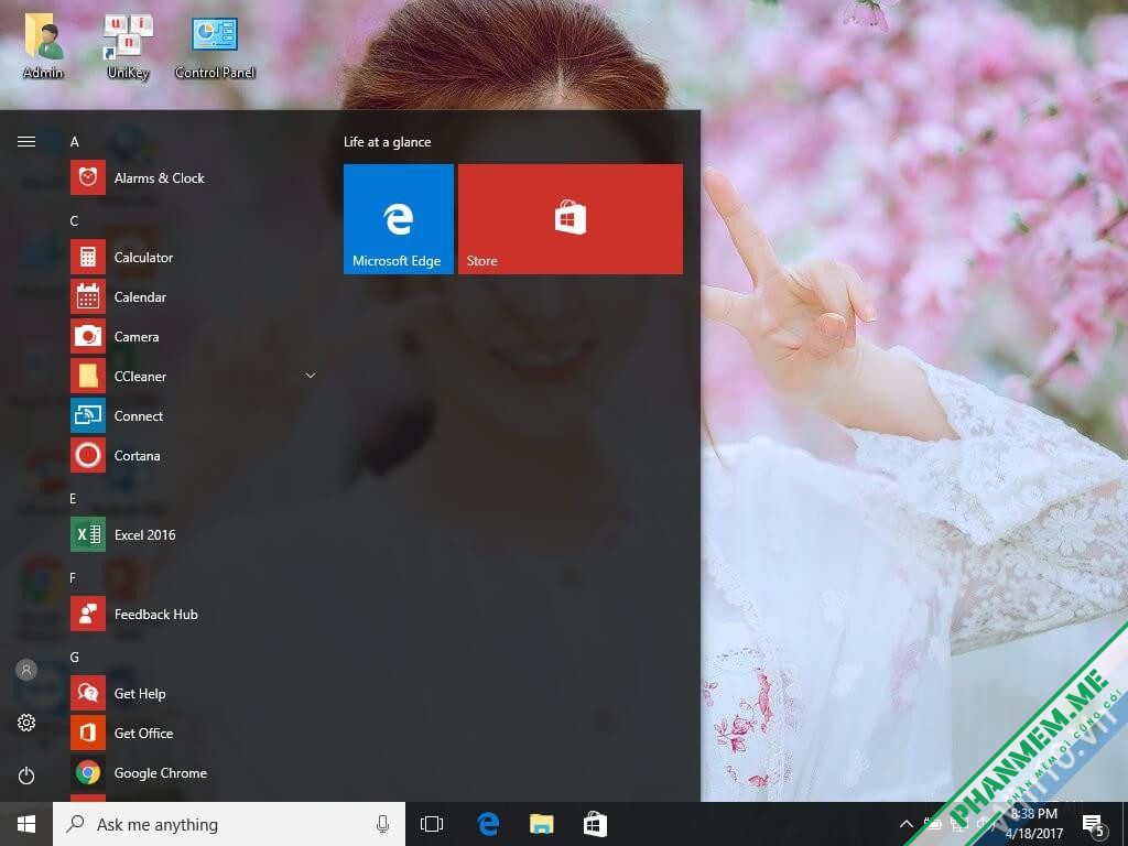 Ghost Windows 10 1703 by ThienIT 32bit + 64bit, Legacy & UEFI 7 ghost win 10 1703 - startmenu
