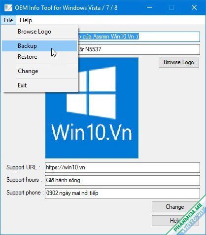 10+ công cụ đổi OEM Info máy tính hỗ trợ Windows 11 / 10 / 8 / 7 / XP 3 oem info backup