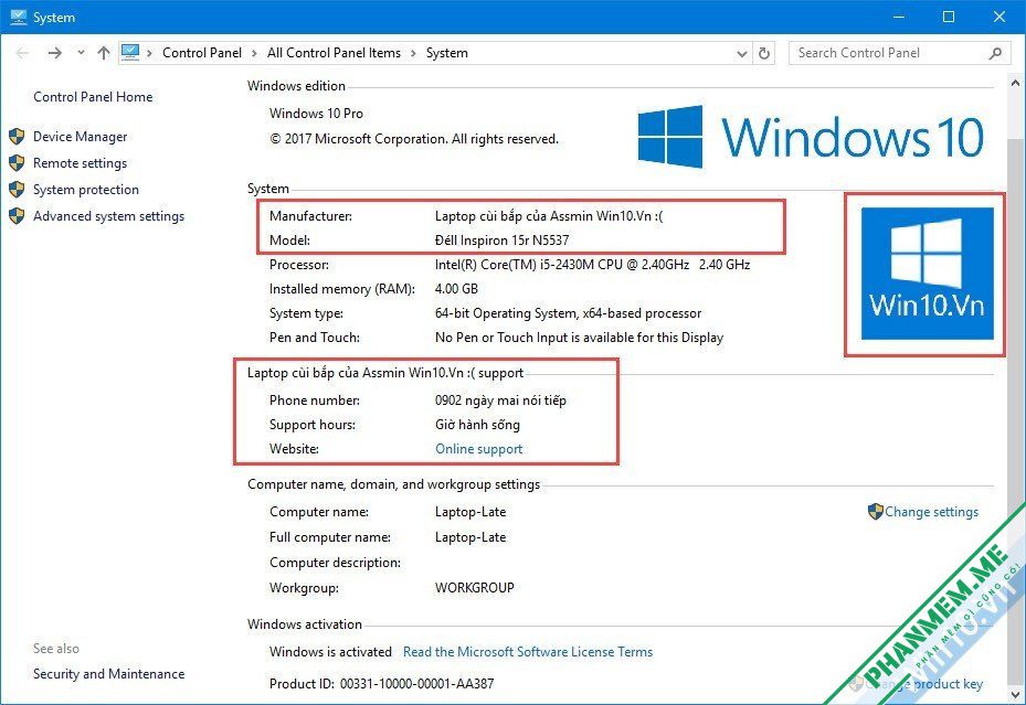 10+ công cụ đổi OEM Info máy tính hỗ trợ Windows 11 / 10 / 8 / 7 / XP 1 properties computer info - OEM