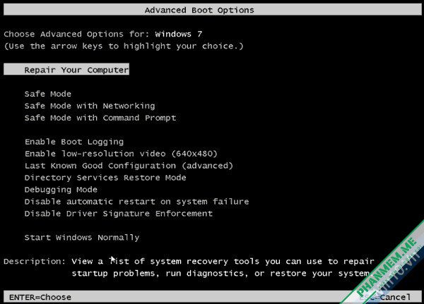 Hiển thị Repair Your Computer trong Advanced Boot Options trên Windows 7 4 Repair Your Computer Windows 7