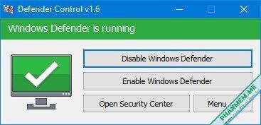 Hướng dẫn cách tắt Windows Defender Win 10, 11 3 Defender Control v1.6
