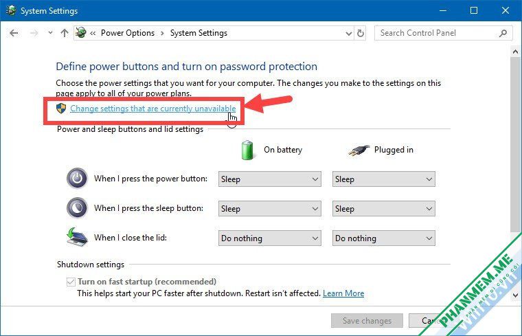 Cách bật chế độ ngủ đông (Hibernate) trên Windows 10 / 11 4 Change settings that are currently unavailable