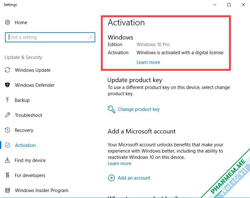 Digital License v3.7 - Active Windows 10 bản quyền kỹ thuật số vĩnh viễn 7 Windows is activated with a digital license