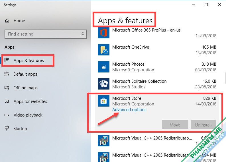 Cách sửa lỗi không tìm thấy Microsoft Store, cài lại Windows 10 Store 1 Advanced options