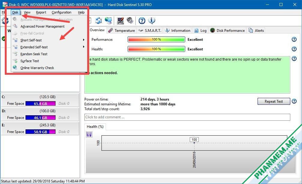 Hard Disk Sentinel Pro 6.40.1378 - Phần mềm kiểm tra ổ cứng 10 check bad sector