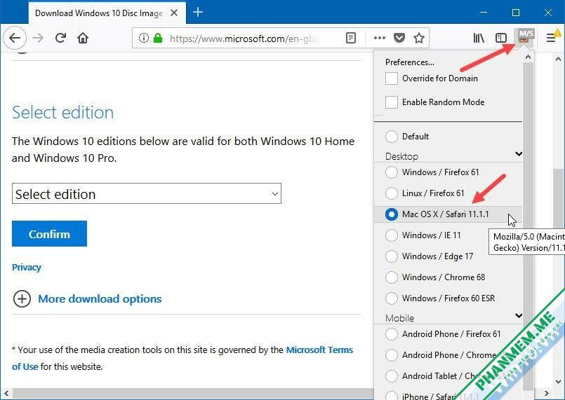 4 Cách Download Windows 10, 11 từ Microsoft, mọi phiên bản, 32bit, 64bit 7 firefox user agent