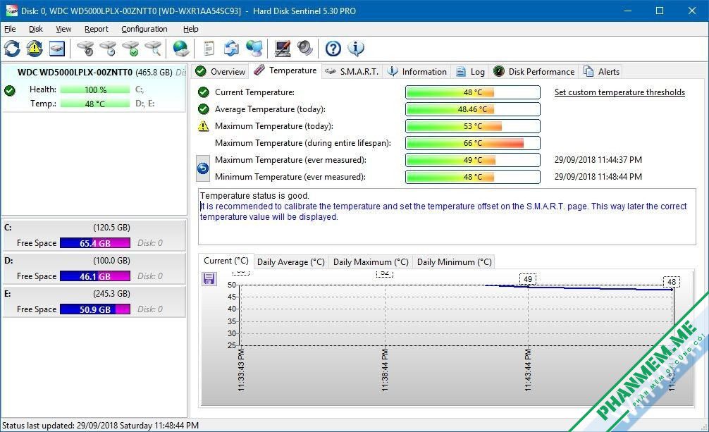 Hard Disk Sentinel Pro 6.40.1378 - Phần mềm kiểm tra ổ cứng 7 Hard Disk Sentinel Temperature