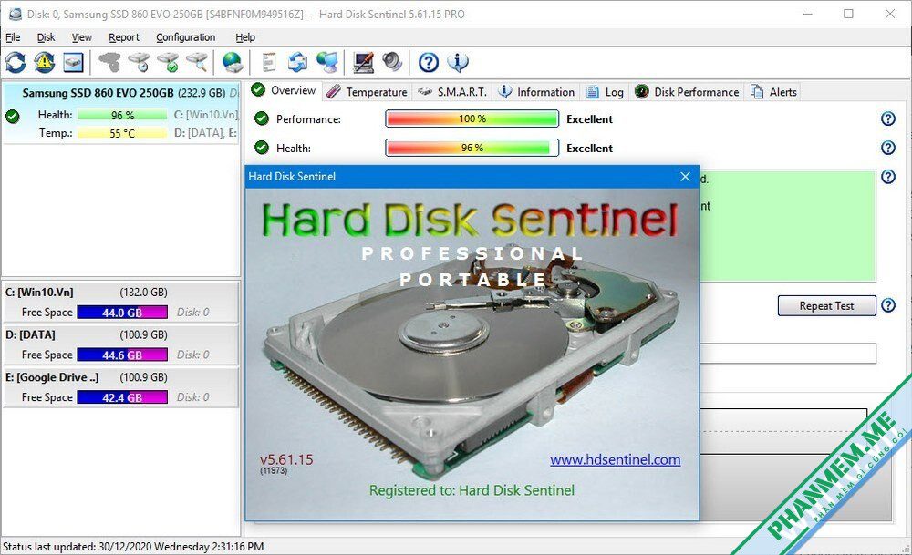 Hard Disk Sentinel Pro 6.40.1378 - Phần mềm kiểm tra ổ cứng 2 Hard Disk Sentinel Pro 5.61.15