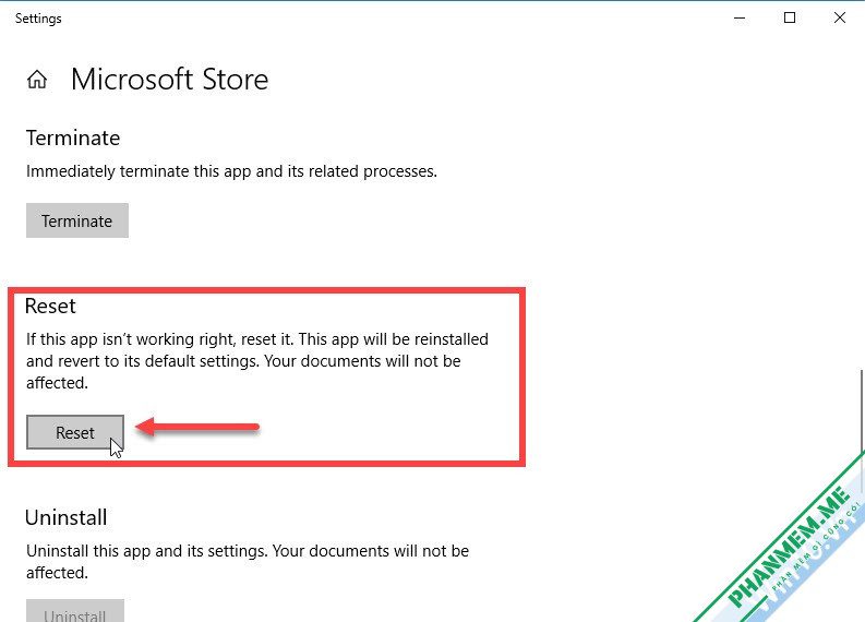 Cách sửa lỗi không tìm thấy Microsoft Store, cài lại Windows 10 Store 2 Reset Microsoft Store