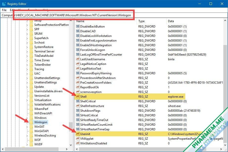 Cách sửa lỗi khởi động Windows chỉ có màn hình đen và con trỏ chuột 5 shell userinit sửa lỗi màn hình đen