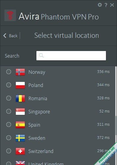 Avira Phantom VPN Pro 2.44.1.19908 VPN Fake IP gọn nhẹ 4 Avira Phantom VPN Pro Location