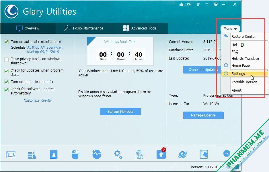Download Glary Utilities Pro 6.37.0.41 Phần mềm dọn dẹp máy tính 5 Vào cài đặt Glary Utilities Pro 5