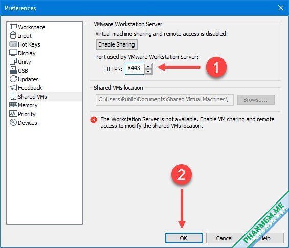 Cách khắc phục lỗi Apache port:443 is being used by another application 5 Cnage port sharing VMware