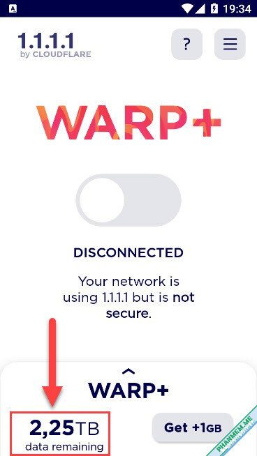 Cách tăng dung lượng (data) WARP+ (1.1.1.1: Faster & Safer Internet) 6 data Warp