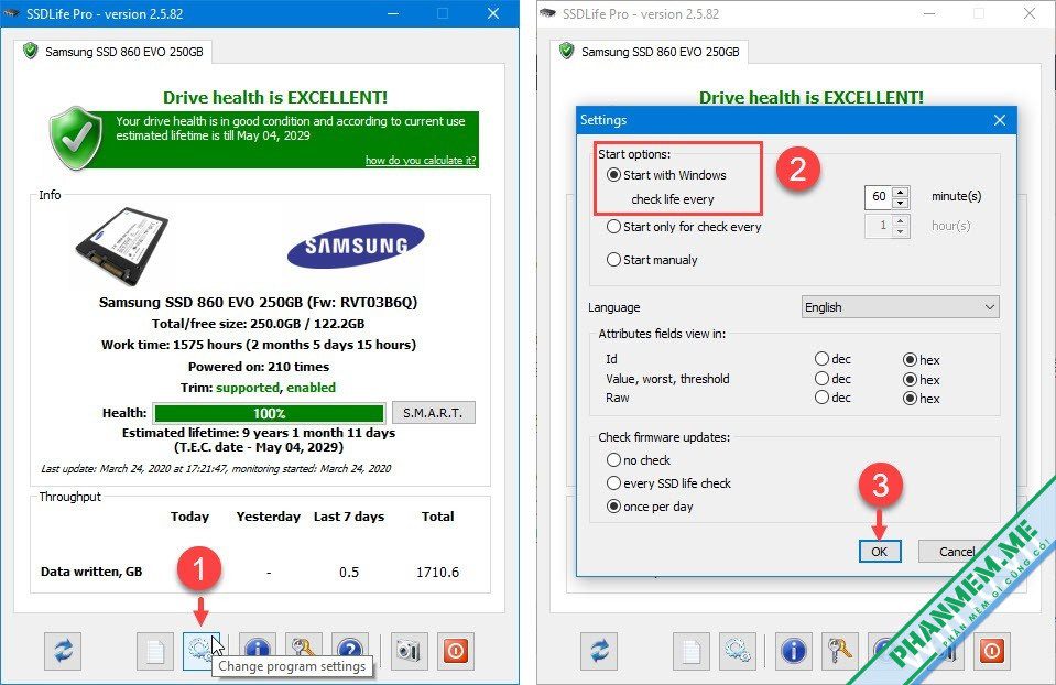 Phần mềm kiểm tra SSD SSDLife Pro 2.5.82 4 Cài đặt SSDLife Pro khởi động cùng Windows