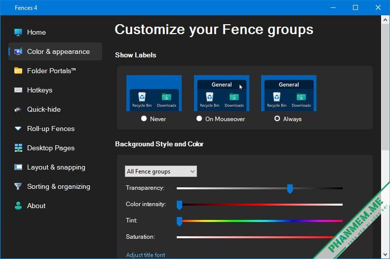 Download Stardock Fences 6.02 - Sắp xếp shortcut desktop 4 Color & appearance
