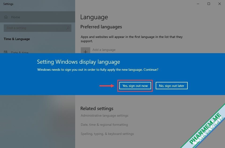 Hướng dẫn cài thêm ngôn ngữ tiếng Việt / English cho Windows 10 6 Đăng xuất sau đó đăng nhập lại để áp dụng ngôn ngữ mới