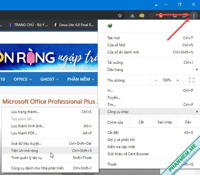 Hướng dẫn sử dụng Google Chrome và các trình duyệt Chromium khác 8 mở Tiện ích mở rộng (Addons)