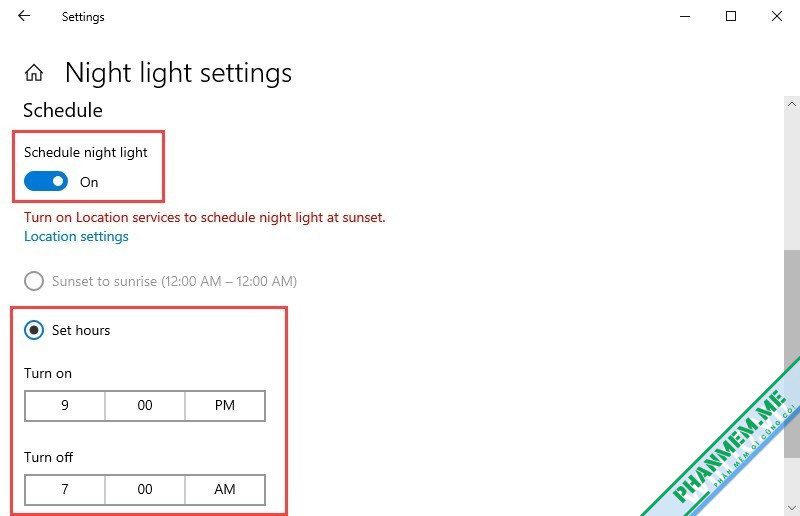 Ánh sáng xanh là gì? Cách bật lọc ánh sáng xanh Win 11, 10, 7 5 Schedule Night light - Hẹn giờ bật lọc ánh sáng xanh Win 10