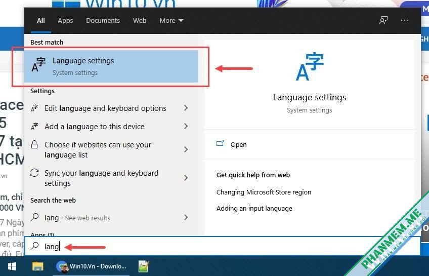 Hướng dẫn cài thêm ngôn ngữ tiếng Việt / English cho Windows 10 1 Tìm Language settings