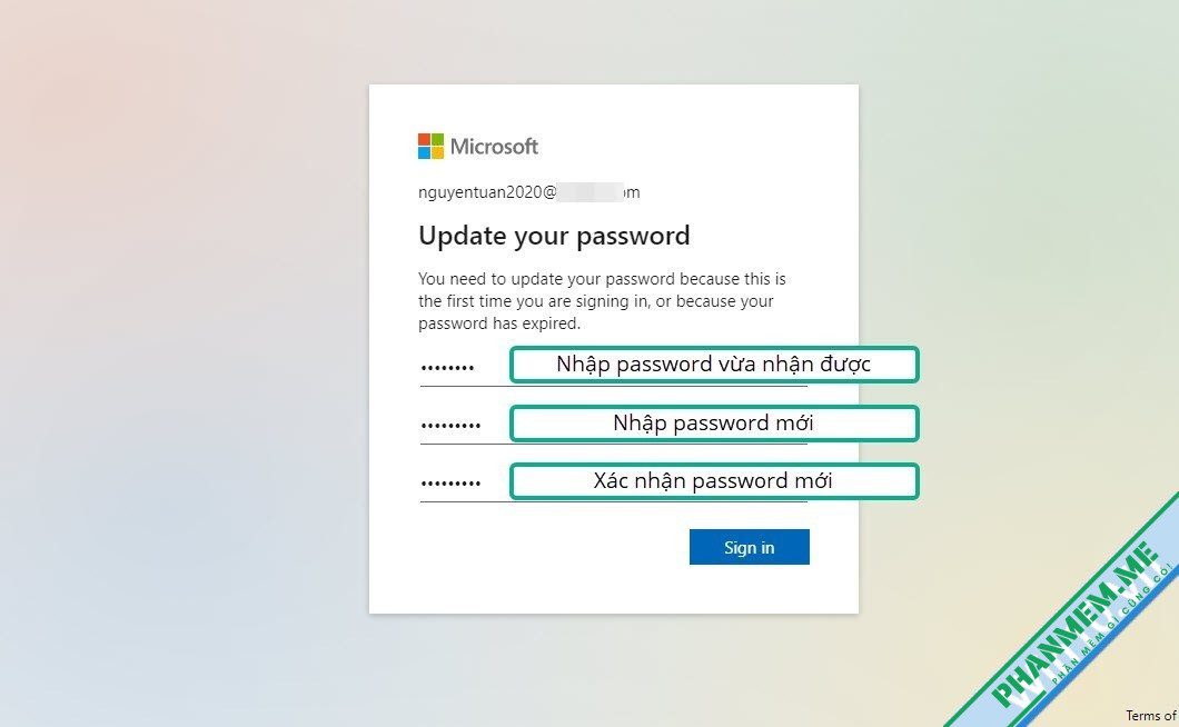 Cách tạo tài khoản Office 365 + OneDrive 5TB miễn phí 5 Update your password account Microsoft
