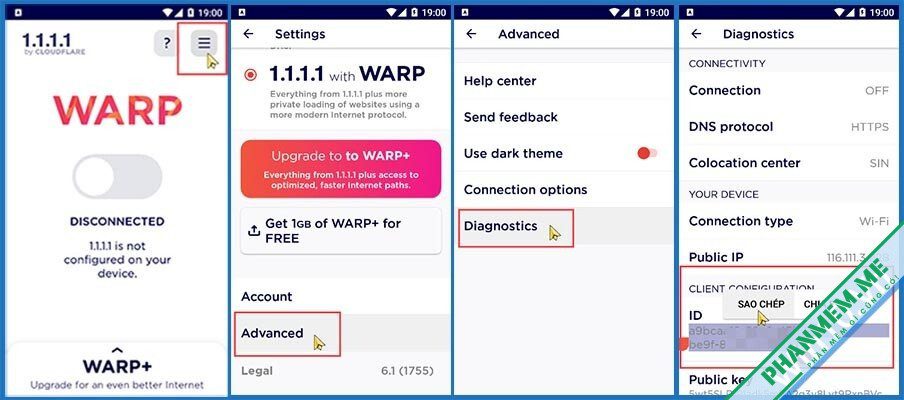 Cách tăng dung lượng (data) WARP+ (1.1.1.1: Faster & Safer Internet) 4 copy ID Warp