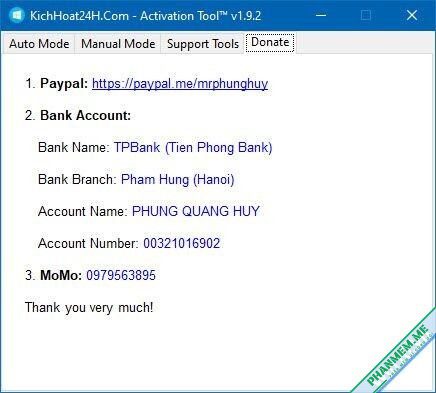 ActivationTool - kichhoat24h - Active Key Win 10 bản quyền 6 Donate Activation Tool