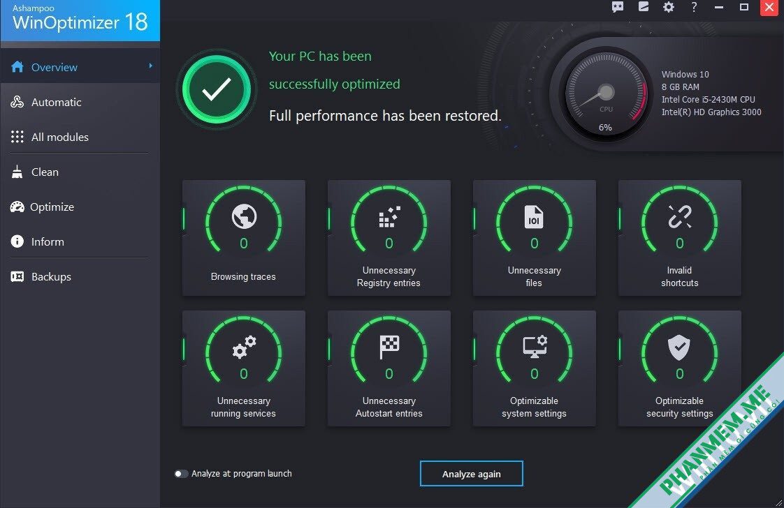 Download Ashampoo WinOptimizer 28.00.20 + Portable - Quét dọn, tăng tốc máy tính 4 Ashampoo WinOptimizer 18 Overview