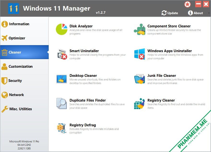 Windows 11 Manager v1.4.2 - Tối ưu hóa, tinh chỉnh, sửa chữa và dọn dẹp Windows 11 5 Windows 11 Manager Cleaner