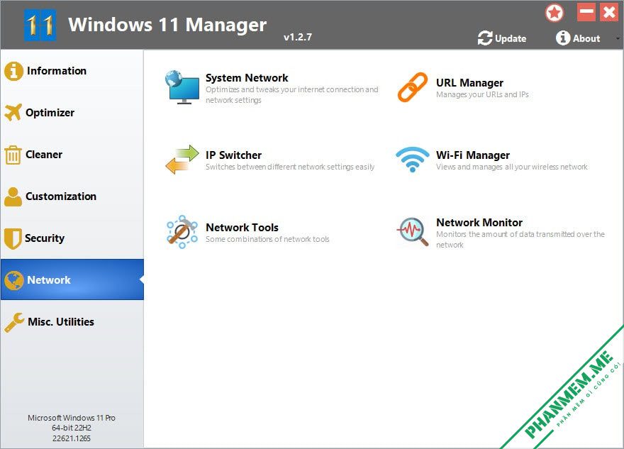 Windows 11 Manager v1.4.2 - Tối ưu hóa, tinh chỉnh, sửa chữa và dọn dẹp Windows 11 8 Windows 11 Manager Network