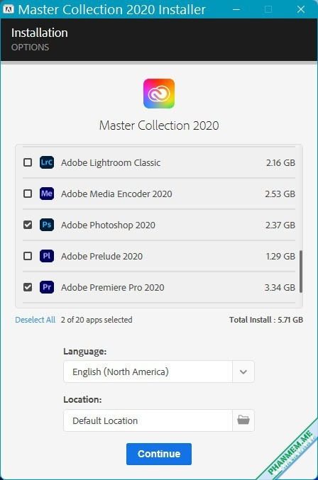 Adobe Master Collection 2020 v12 - Cài đặt, kích hoạt trọn bộ Adobe 2020 5 Chọn phần mềm muốn cài Adobe Master Collection 2020