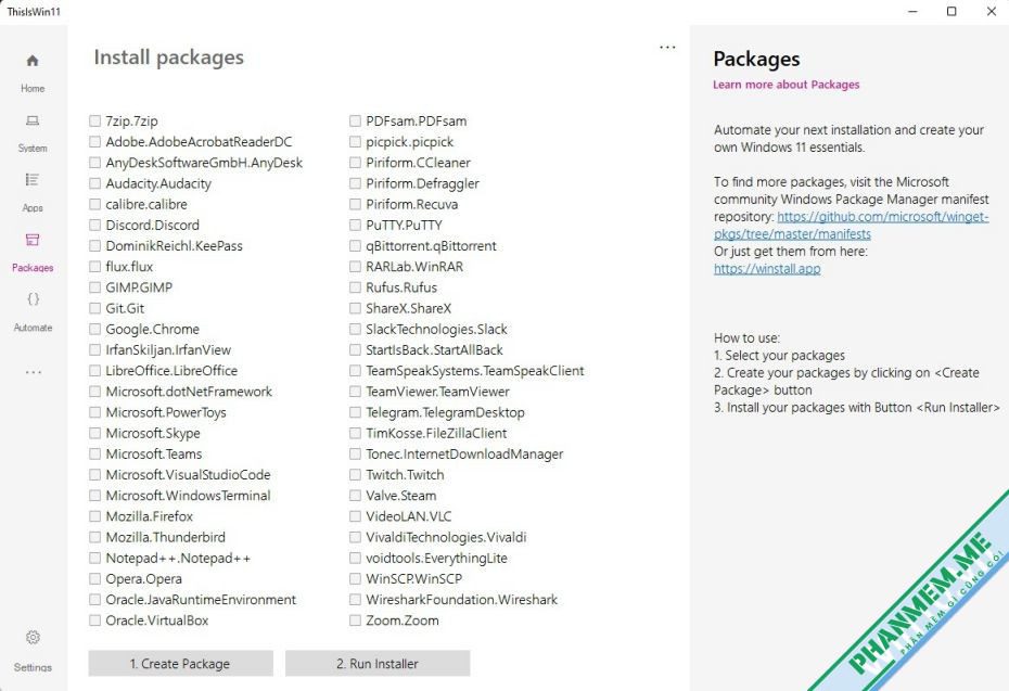 Download ThisIsWindows11 - Công cụ thiết lập và tùy chỉnh Windows 11 4 ThisisWindows11 Packages