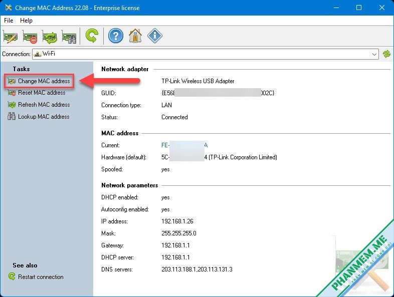 Change MAC Address 25.05 - Phần mềm đổi địa chỉ MAC 3 Change MAC Address