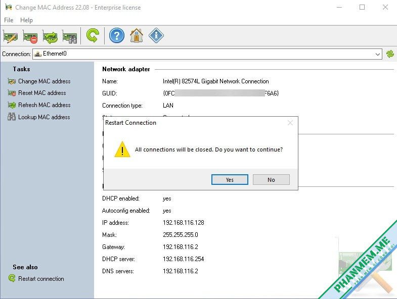 Change MAC Address 25.05 - Phần mềm đổi địa chỉ MAC 5 Restart connection Change MAC Address