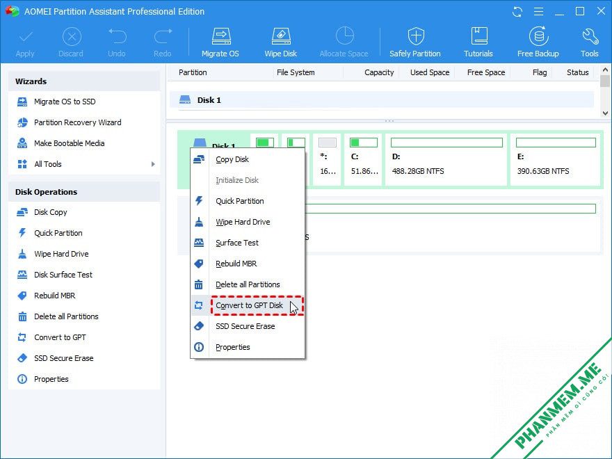 AOMEI Partition Assistant Technician v10.10.0 | Quản lý phân vùng, ổ đĩa 8 Chuyển MBR sang GPT
