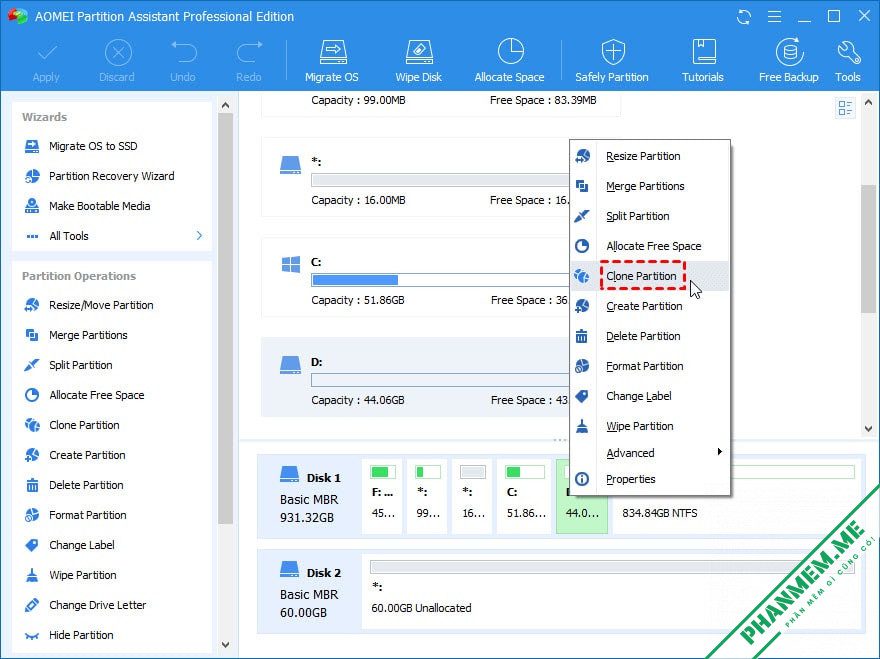 AOMEI Partition Assistant Technician v10.10.0 | Quản lý phân vùng, ổ đĩa 7 Copy Partition sang ổ cứng khác