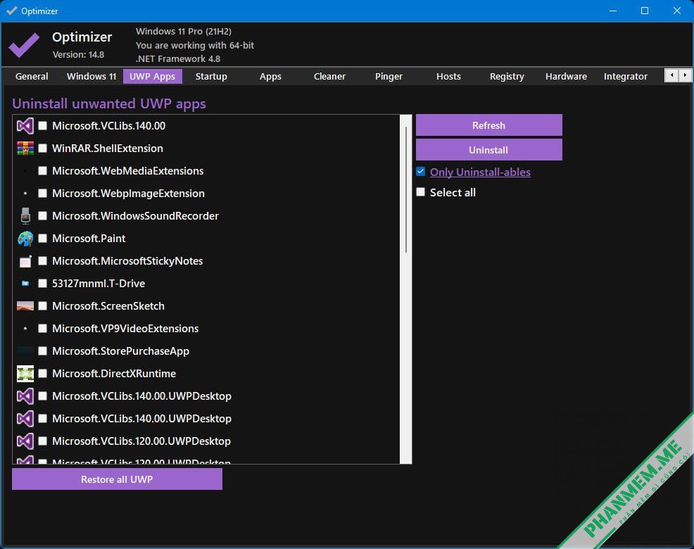 Optimizer 16.7 by hellzerg | Tối ưu hóa Windows 10, 11 4 UWP Apps Optimizer